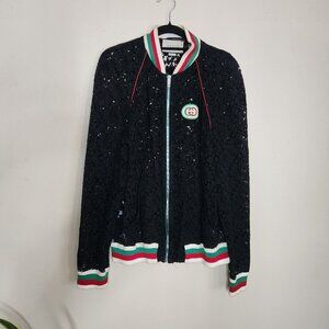 Gucci Black Lace Bomber Jacket – Web Trim – Women’s XL (Runs Small)